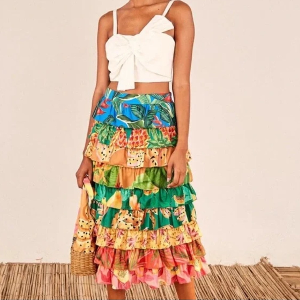 Farm Rio Tropical Multicolor Tiered Skirt🍌